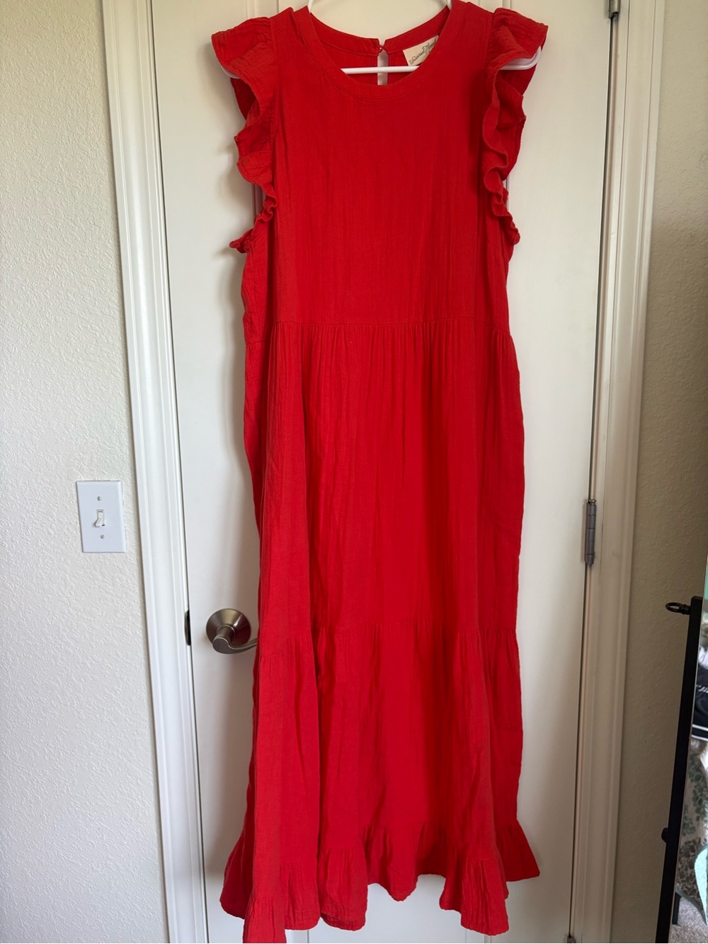 Universal Thread Women’s Tiered Boho Flutter Maxi Dress Coral Red - Size L